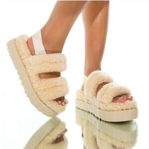 Ugg Cream Natural Oh Fluffita Platform Fuzzy Lamb Shearling Slipper Shoe